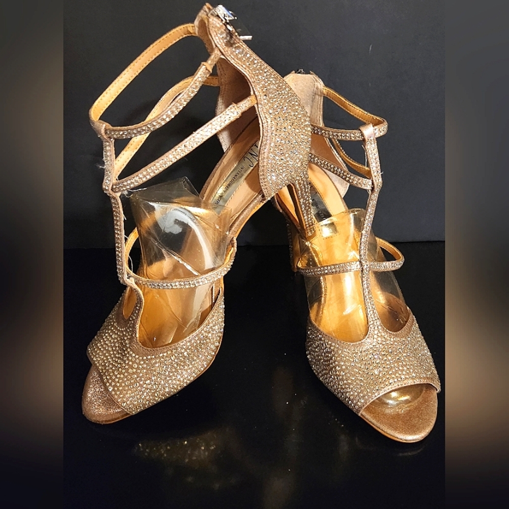 INC Gold Rhinestone open-toed heel Sandals